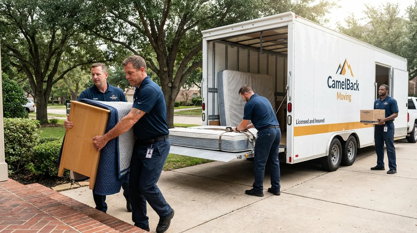 Crew loading residential truck for cross-state move from Walling, TN